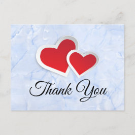 Cartão Postal 2 Red Paper Hearts on Icy Blue Marble Obrigado