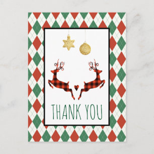 Cartão Postal 2 Veados De Natal Saltando Estilo Russo Obrigado