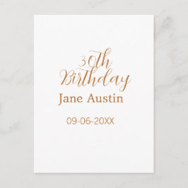 Cartão Postal 30th birthday copper brown simple stylish name dat