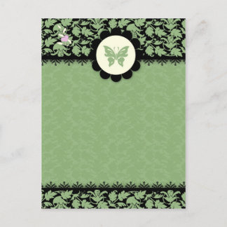 CARTÃO POSTAL 311-GREEN BUTTERFLY DAMASK