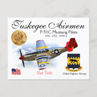 Cartão Postal 332º Esquadrão Combatente Sq.-P-51C Mustang