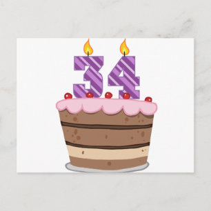 Cartão Postal 34 anos de idade no Bolo de Aniversário