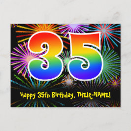 Cartão Postal 35º Aniversário – Padrão Divertido de Fogos de Art