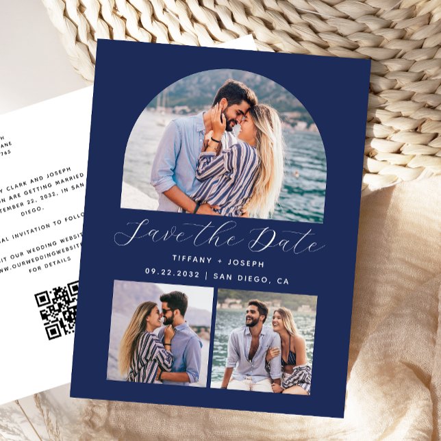 Cartão Postal 3 Arch de Fotografia Código QR Marinho Azul Salvar (Criador carregado)