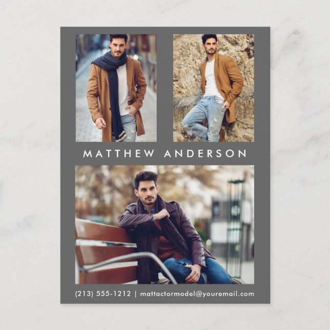 Cartão Postal 3 Cinza de Cartão-Postal Comp Card Modelo de Ator  (Frente)