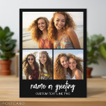 Cartão Postal 3 Colagem de Fotos com Texto de Script - branco pr<br><div class="desc">Uma maneira divertida de capturar memórias e compartilhá-las com amigos. Adicione uma foto horizontal,  duas fotos quadradas e sua legenda favorita para fazer um presente legal para os amigos.</div>