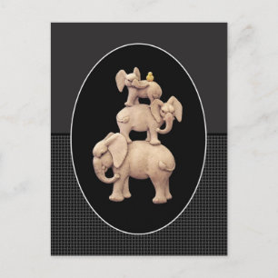 Cartão Postal 3 Elefantes e 1 Pato