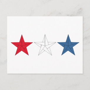 Cartão Postal 3 Estrelas Origami - Vermelho, Branco e Azul