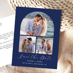 Cartão Postal 3 Foto Arco Azul-Marinho Save the Date