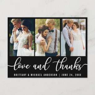 Cartão Postal 3 Foto Casamento Moderno Amor Agradecimento Escrit