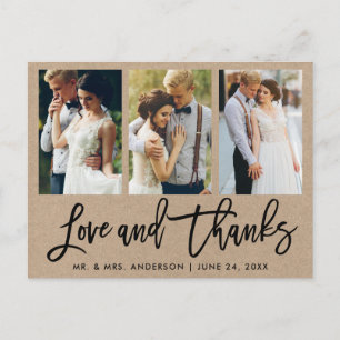Cartão Postal 3 Foto Pincel Script Casamento Amor Obrigado Kraft