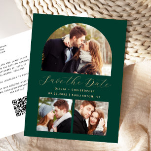 Cartão Postal 3-Photo Arco Esmeralda Verde Dourado Save the Date