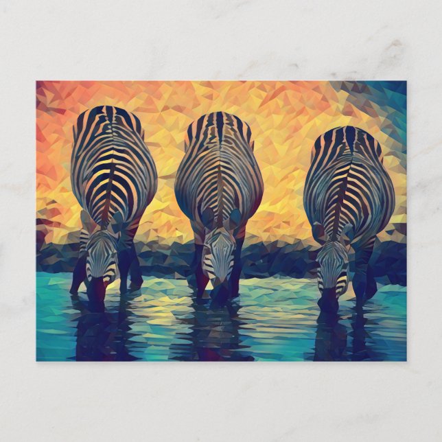Cartão Postal 3 Zebras - original safari da selva Abstrato   (Frente)