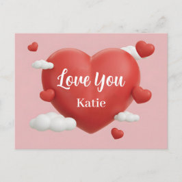 Cartão Postal 3D Render of Vibrant Red Heart with Custom Name