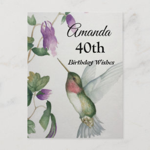 Cartão Postal 40º aniversário feliz das flores de beija-flores