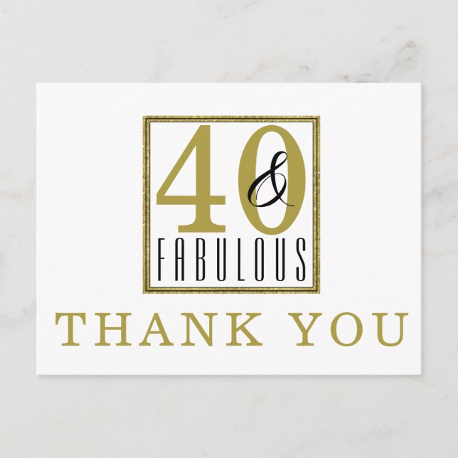 Cartão Postal 40 & Festa de aniversário fabulosa Obrigado (Frente)