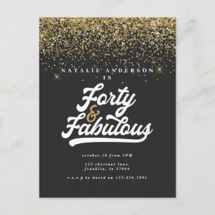 Cartão Postal 40 modernos e fabuloso aniversário em preto e ouro