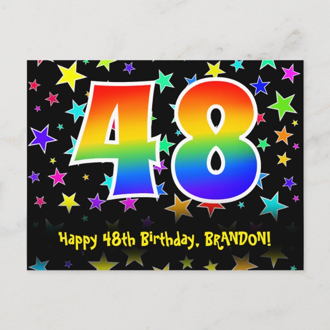 Cartão Postal 48º Aniversário: Estrelas Divertidas Padrão, Arco- (Frente)