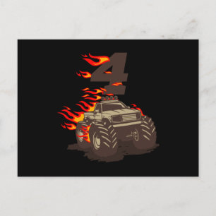 Cartão Postal 4 ANIVERSÁRIO MONSTER TRUCK 4th Birthday Boy Truck