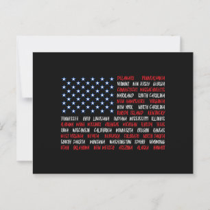 Cartão Postal 4 de julho bandeira americana Todos os 50 nomes de