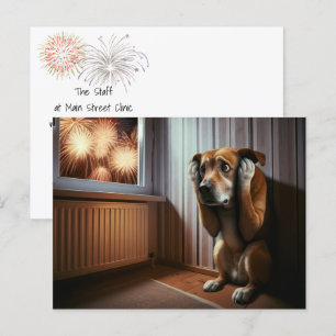 Cartão Postal 4 de julho Cachorro e fogos de artifício