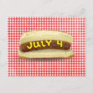 Cartão Postal 4 de julho Cachorro Quente em Gingham