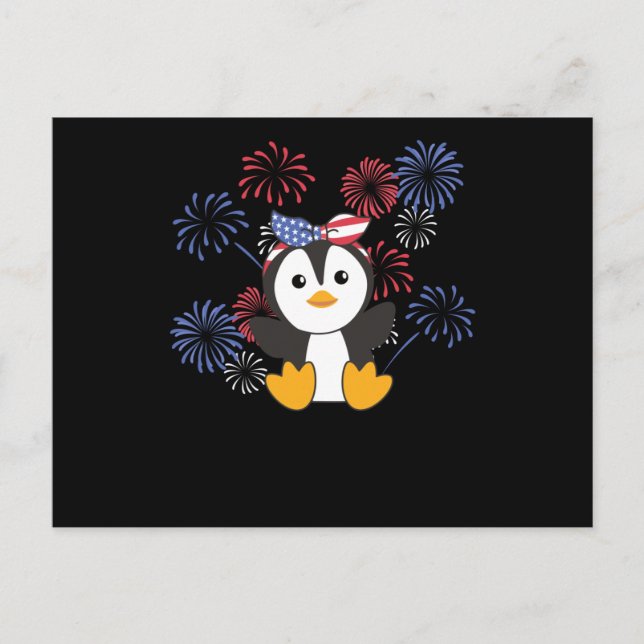 Cartão Postal 4 De Julho, Crianças Pinguins Americanas Usa Firew (Frente)