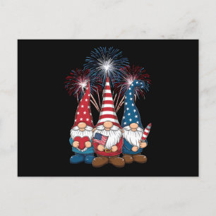 Cartão Postal 4 de julho Gnomos Funny Patriotic USA Flag