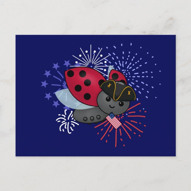 Cartão Postal 4 de julho Minuteman Ladybug (Frente)
