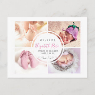 Cartão Postal 4 Foto Collage Circle Newborn Baby Girl