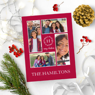 Cartão Postal 4 Fotos Colagem Monograma Feliz Feriados de Natal