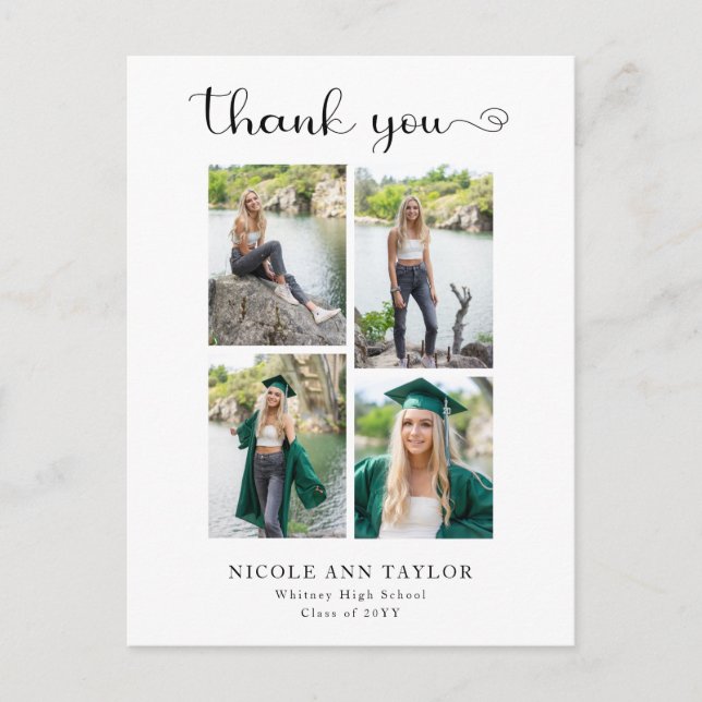 Cartão Postal 4 Graduação Elegante De Colagem De Fotos Obrigado (Frente)