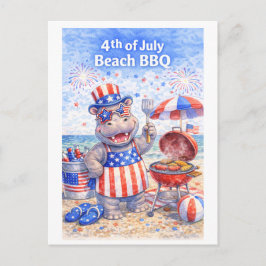 Cartão Postal 4th July Independence Day Hippo at Beach