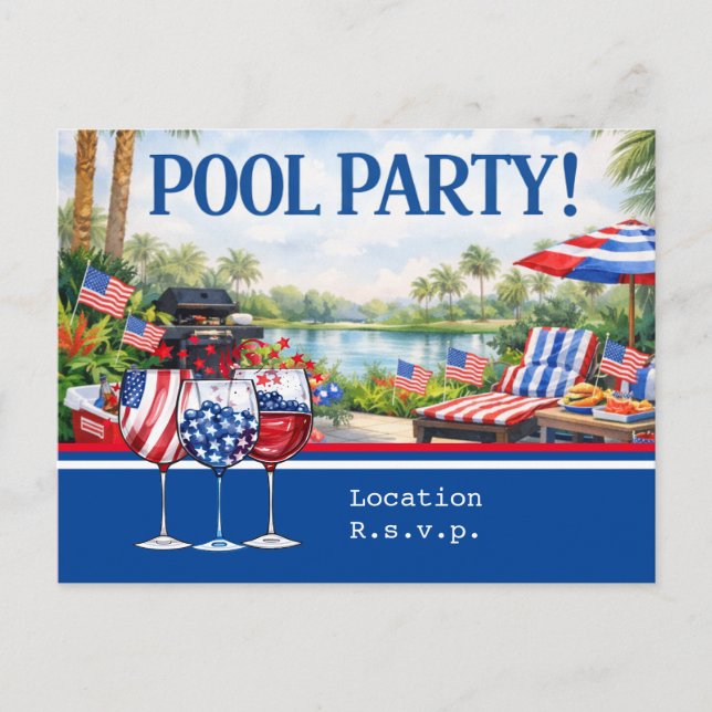Cartão Postal 4th of July Celebration Barbecue Pool Party  (Frente)