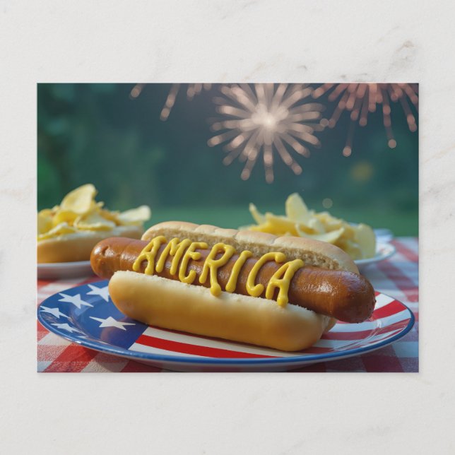 Cartão Postal 4th Of July Hot Dog Celebration (Frente)