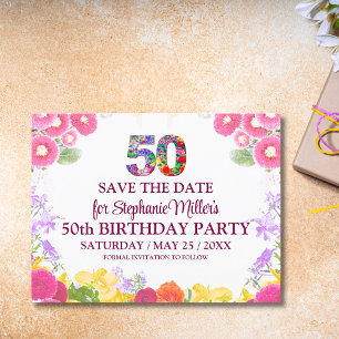 Cartão Postal 50º aniversário Floral salvar a data 50 elegante