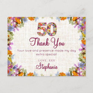 Cartão Postal 50º Aniversário Obrigado - Elegante Floral