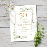 Cartão Postal 50º aniversário Salve a Data Verde<br><div class="desc">Apresentando delicado verde-jardim de aquarela,  este chic salva o convite de aniversário de data pode ser personalizado com suas informações especiais de comemoração de 50 anos,  com um fundo de ouro no verso. Projetado por Thisnotme©</div>