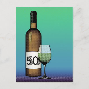 Cartão Postal 50.º aniversário ou aniversário : garrafa de vinho