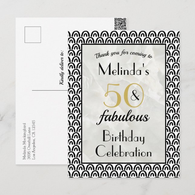 Cartão Postal 50 & Fabuloso Aniversário Obrigado (Frente/Verso)