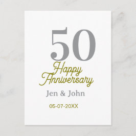 Cartão Postal 50th happy anniversary name date silver gold date 