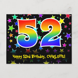 Cartão Postal 52º Aniversário: Estrelas Divertidas, Arco-íris 52