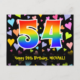 Cartão Postal 54º Aniversário: Padrão Corações Divertidos, Arco-
