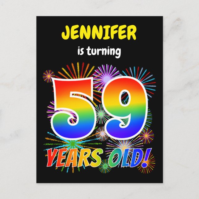 Cartão Postal 59º aniversário - Fogos de artifício divertidos, R (Frente)