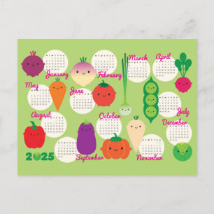 Cartão Postal 5 A Dia Vegetais Kawaii 2025 Calendário