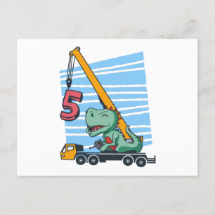 Cartão Postal 5 anos 5 Birthday Mobile Crane Dinosaur