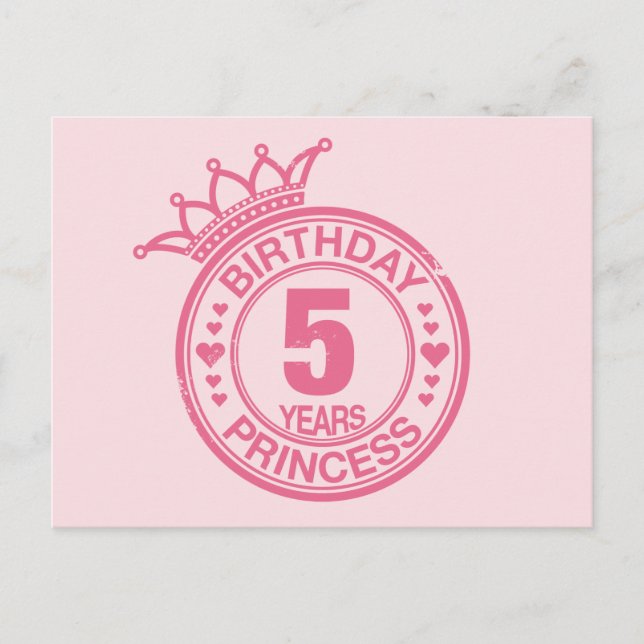 Cartão Postal 5 anos - Princesa de aniversário - rosa (Frente)