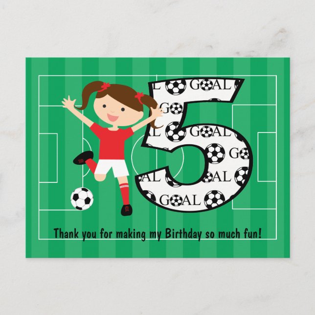 Cartão Postal 5 Birthday Red and White Soccer Girl 1 (Frente)