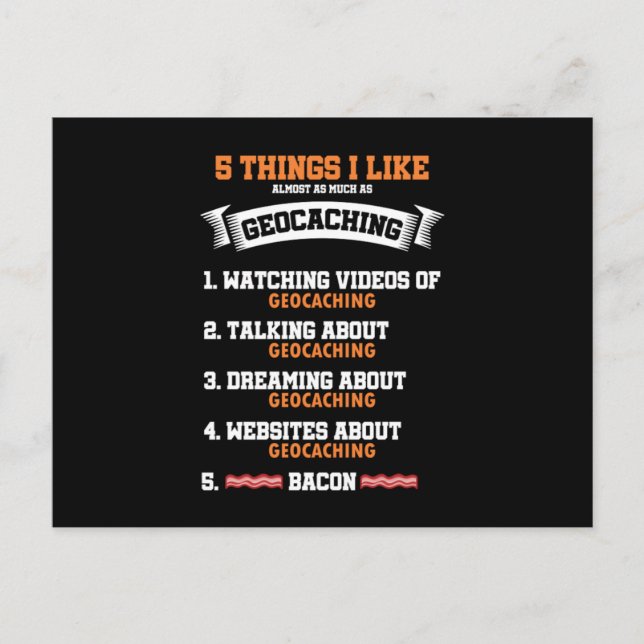 Cartão Postal 5 Coisas que Eu Gosto de Geocaching Passatempo Nav (Frente)