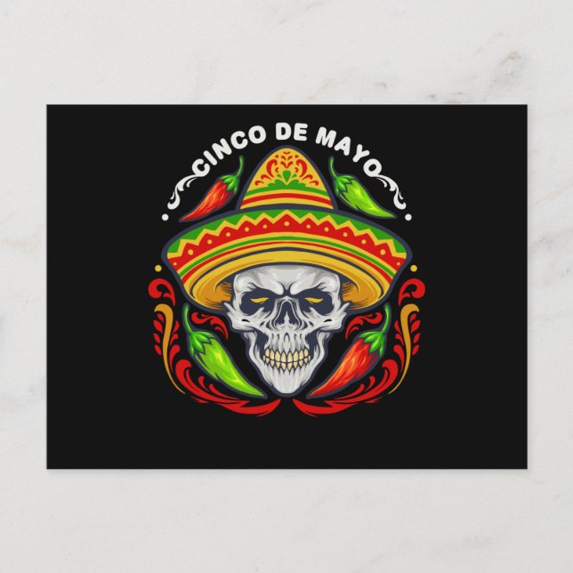 Cartão Postal 5 De Mayo Crânio Mexicano, Cinco De Mayo Skull (Frente)